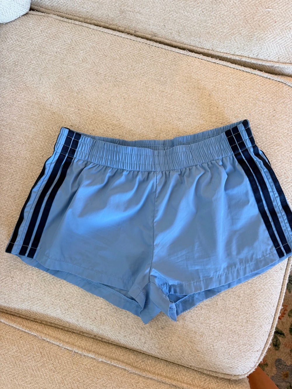 Edikted Light Blue Athletic Shorts with Navy Side Stripes